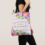 Bolso De Tela Moda Floral acuarela de rayas rosadas y blancas<br><div class="desc">Un bonito diseño de acuarela floral. Por favor,  contáctame si tienes alguna solicitud especial.</div>