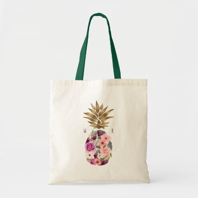 Bolso De Tela Moda Floral Agua Botánica Dorada Pineapple (Frente)