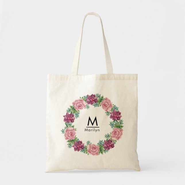Bolso De Tela Moda Floral Elegante Monograma de Bridesmaid (Frente)