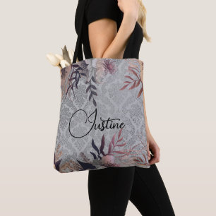 Bolso De Tela Moda Floral Silver Damask Personalizado