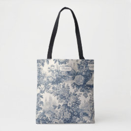 Bolso De Tela Moda floral vintage Blue toile de jouy monograma