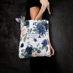 Bolso De Tela Moda florece   Azul marino y floral rosa Rubor