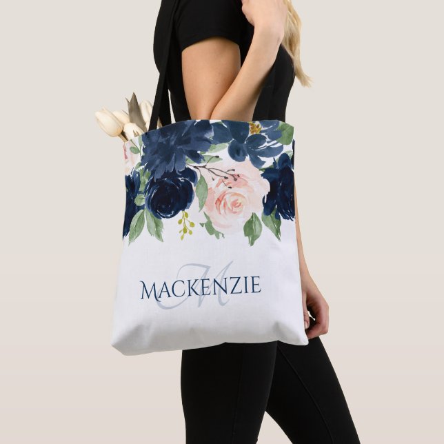 Bolso De Tela Moda florece | Personalizado rosa rosa rosa azul m (Detalle)