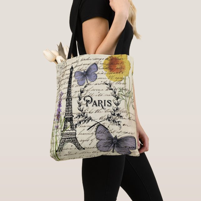 Bolso De Tela moda french butterfly scripts paris eiffel tower (Detalle)