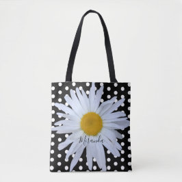 Bolso De Tela Moda Girly Black Polka Dots Daisy Personalizado