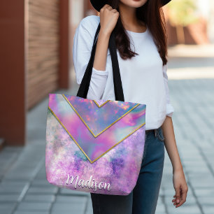 Bolso De Tela Moda holográfica giratoria elegante rosa