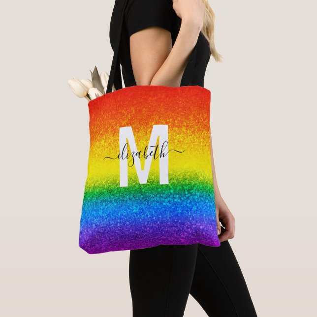 Bolso De Tela Moda Iris Purpurina Rayas Monograma Nombre (Detalle)