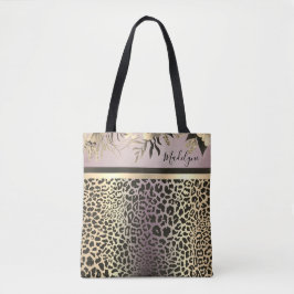 Bolso De Tela Moda Lavender Gold Leopard Safari Floral