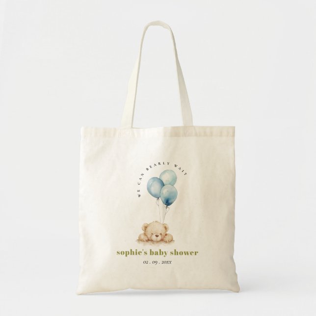 Bolso De Tela Moda mínima Blue Bearly Wait Balloon Baby Shower (Frente)