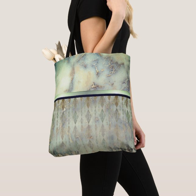 Bolso De Tela Moda Minty Green Marble Harlequin (Detalle)