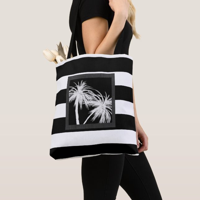 Bolso De Tela Moda moderna de palmeras tropicales blancas y negr (Detalle)