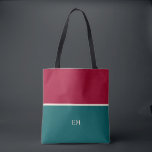 Bolso De Tela Moda moderna Monogramada Tote Bag Wine Verde Rojo<br><div class="desc">Bolsa de tetas reutilizable con iniciales de monograma personalizado y un diseño sencillo,  moderno y de moda verde y rojo.</div>