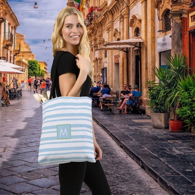 Bolso De Tela Moda Monograma Azul claro y franja blanca (Subido por el creador)