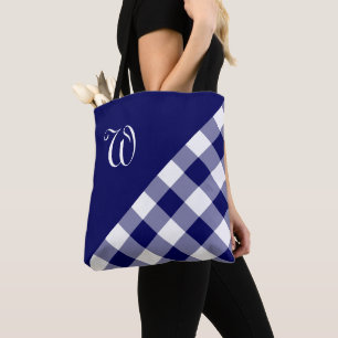 Bolso De Tela Moda Monograma Azul Negro Blanco Comprobación Geo