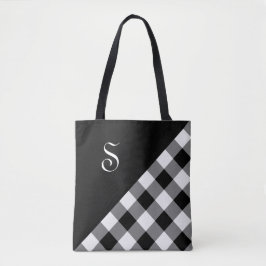 Bolso De Tela Moda Monograma Black White Buffalo Check Geométric