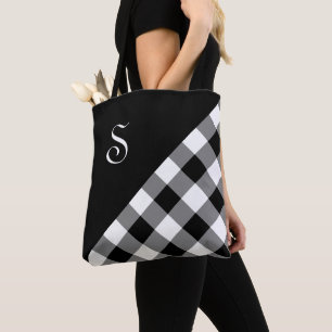 Bolso De Tela Moda Monograma Black White Buffalo Check Geométric