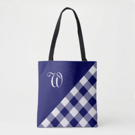 Bolso De Tela Moda Monograma Blue White Buffalo Check Geométrico