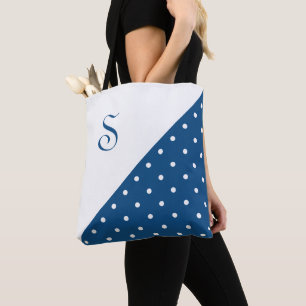 Bolso De Tela Moda Monograma Dark Blue Polka Dot Geométrico