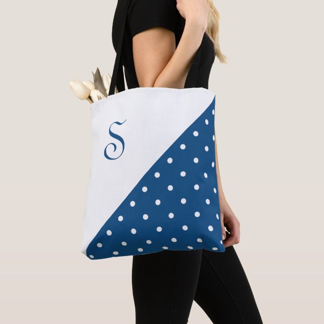 Bolso De Tela Moda Monograma Dark Blue Polka Dot Geométrico (Detalle)