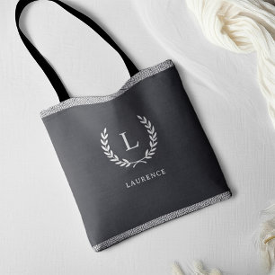 Bolso De Tela Moda Monograma moderno elegante blanco y negro ini