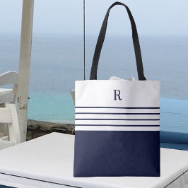 Bolso De Tela Moda Monograma Navy Blue Striped