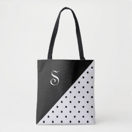Bolso De Tela Moda Monograma Polka blanco negro Geométrico