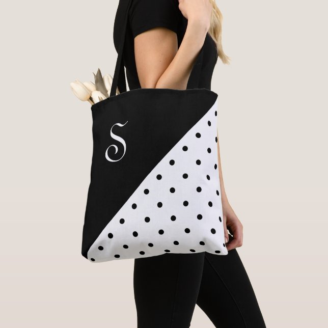 Bolso De Tela Moda Monograma Polka blanco negro Geométrico (Detalle)