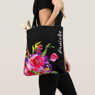 Bolso De Tela Moda Morado Y Color De Agua Floral Rosa Bouquet
