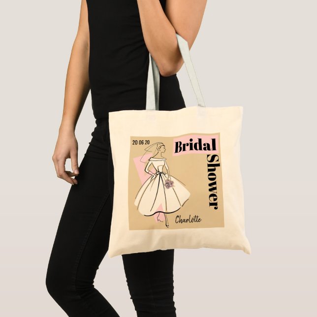 Bolso De Tela Moda Novia Neutral Bridal Shower Fecha Nombre (Anverso (producto))