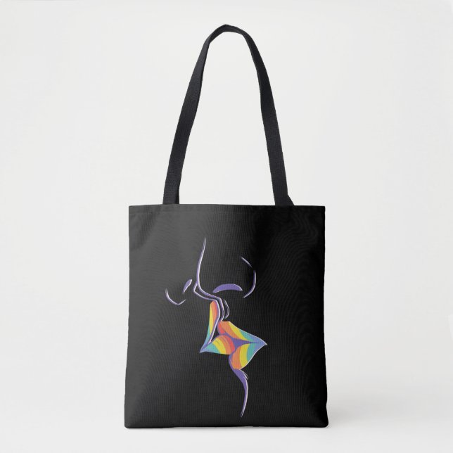 Bolso De Tela Moda Orgullo Gay Ropa Arcoiris besando a pareja de (Anverso)