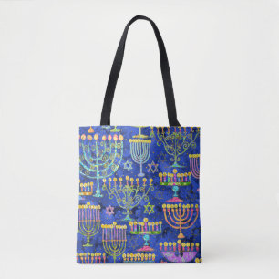 Bolso De Tela Moda Oro Azul Menorah Estrella de David Hanukkah