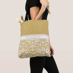 Bolso De Tela Moda Oro y Damasco Blanco Personalizado
