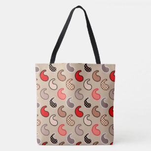 Bolso De Tela Moda paisley moderna, beige, rojo, gris y coral
