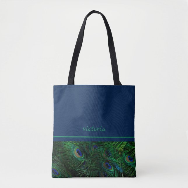 Bolso De Tela Moda Peacock Feathers Monogramado (Anverso)