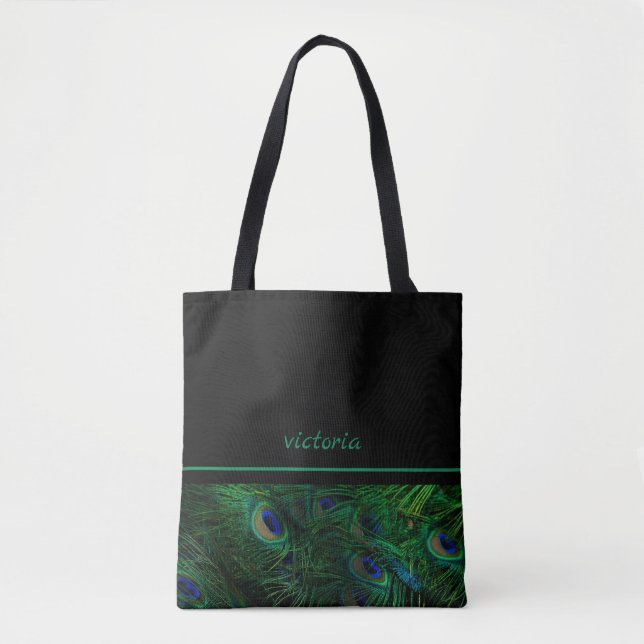 Bolso De Tela Moda Peacock Feathers Monogramado (Anverso)