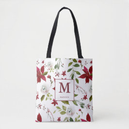 Bolso De Tela Moda Poinsettia Monograma Floral con nombre