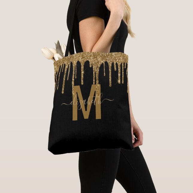 Bolso De Tela Moda Purpurina de goteo de oro Monograma Nombre (Detalle)