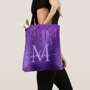Bolso De Tela Moda Purpurina de goteo morado Pincel Monograma Me