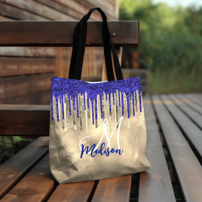 Bolso De Tela Moda purpurina de oro azul real gotea monograma (Subido por el creador)