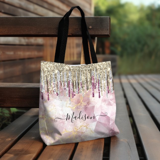 Bolso De Tela Moda purpurina de oro rosa goteo monograma (Subido por el creador)