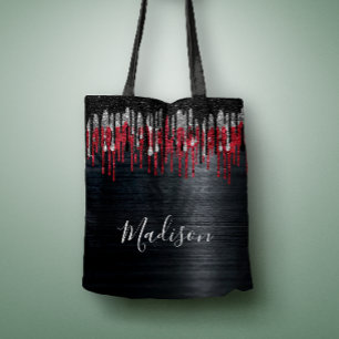Bolso De Tela Moda purpurina negro y rojo plata gotea monograma