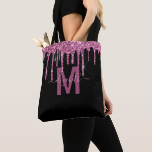 Bolso De Tela Moda Purpurina Raspberry Drin Monograma Nombre