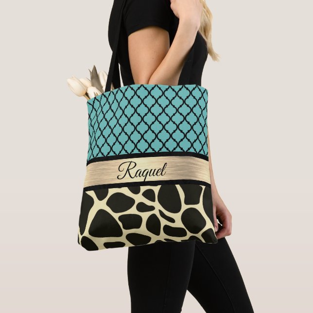 Bolso De Tela Moda Quatrefoil Giraffe Imprimir Personalizada (Detalle)