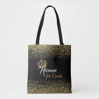 Bolso De Tela Moda Reina Nombre Purpurina de Oro Corona