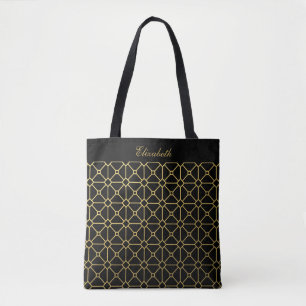 Bolso De Tela Moda Script Black and Gold Pattern Tote Bag