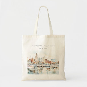 Bolso De Tela Moda Tampa Florida Skyline Watercolor Boda