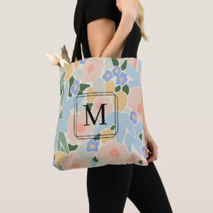Bolso De Tela Moda Tonos monográficos del patrón de flor azul ro