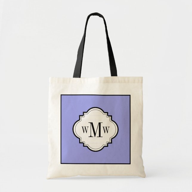 BOLSO DE TELA MODA TOTE_PERIWINKLE/WHITE/BLACK (Frente)
