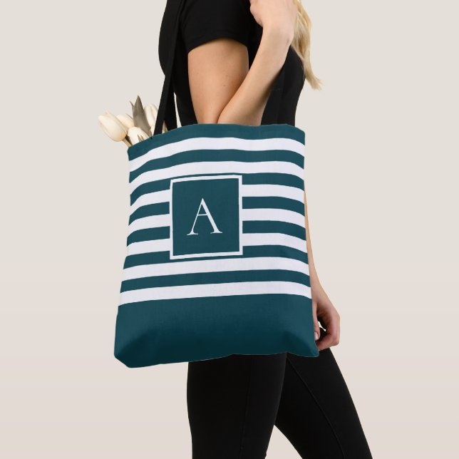 Bolso De Tela MODA VERDE AZULADA BLANCA TIRA cuadrada Letra mono (Detalle)