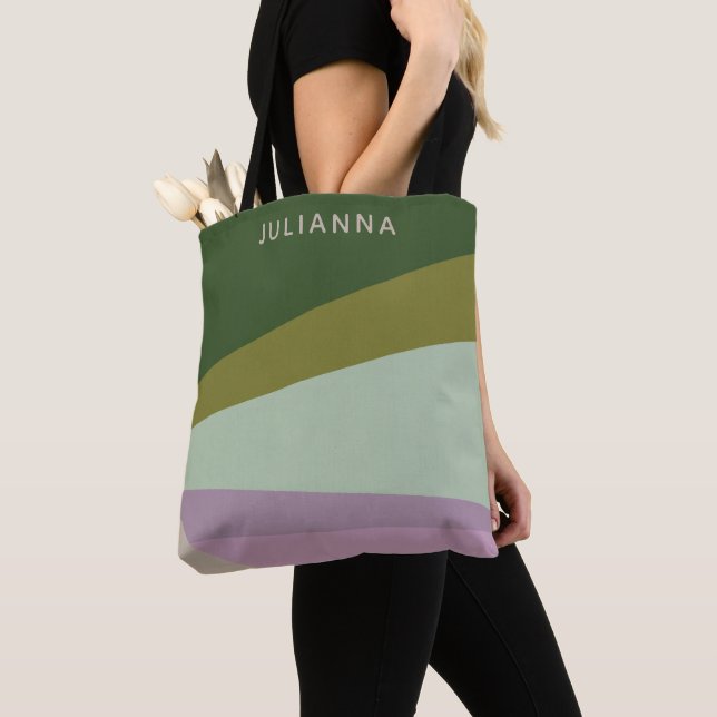 Bolso De Tela Moda verde morado geométrica moderna personalizada (Detalle)